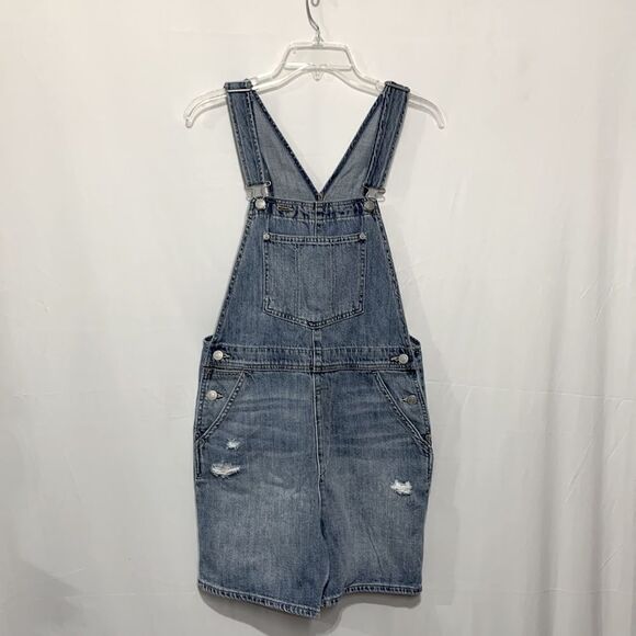GAP shortall short jean overall adjustable straps pockets light distress size S - Picture 8 of 9